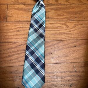 Chaps Kids Plaid Clip On Tie in Blue and Gray